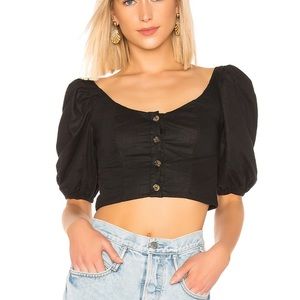 LPA Button Up Top with Puff Sleeves
